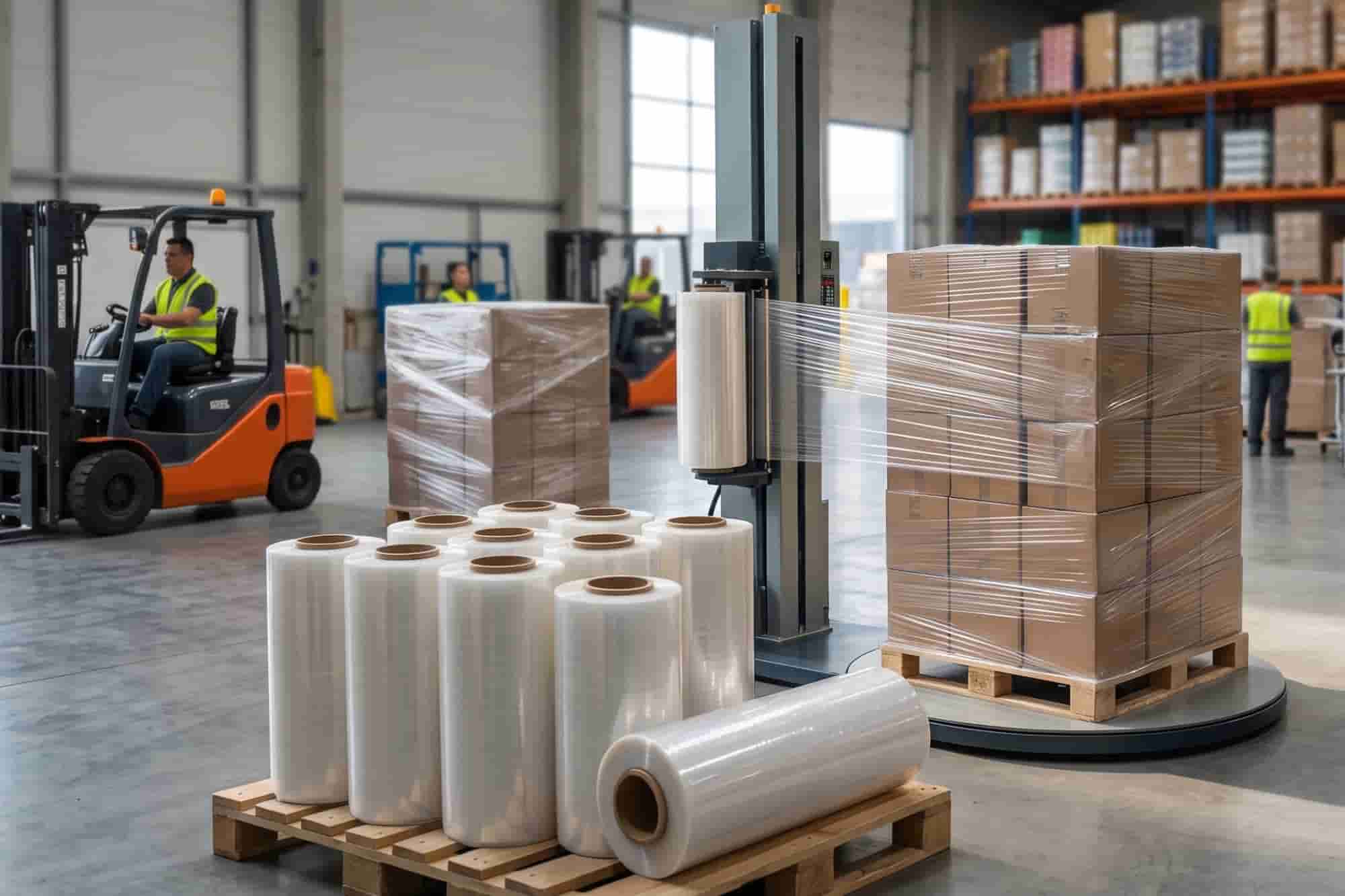 Stretch wrap film suppliers, industrial pallet stretch film, heavy duty stretch film wholesale, machine grade LLDPE stretch film exporter